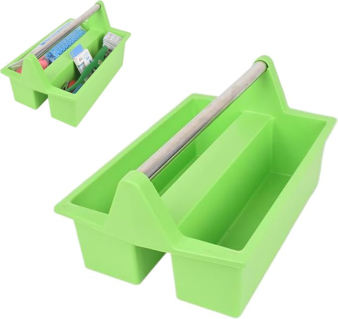 Plastic Storage Tool Tray Tote for Versatile Multiuse Tool Caddy with Attached Portable Handle Organize Carry Tools Farm Veterinary Tool Box Veterinary Medicine box (Stainless Steel Green Tray)