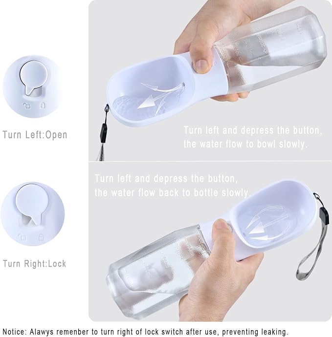 Cibaabo Dog Water Bottle with Food Container & Poop Bag Holder & Filter | Feeding & Hydration & Waste All in One | Travel Puppy Water Bowl | Portable Pet Dispenser | Dog Gifts | for Walking Beach