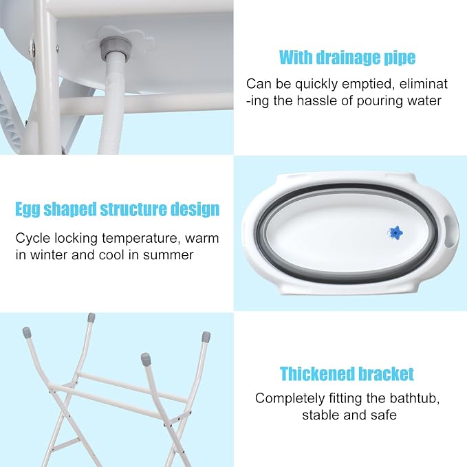 2-in-1 Foldable Dog Bathtub with Stand - Portable Dog Bath Tub for Small Medium Dogs up to 15kg, Adjustable Height Pet Bathing Station with Drain Hole&Storage Rack for Indoor Outdoor (White)