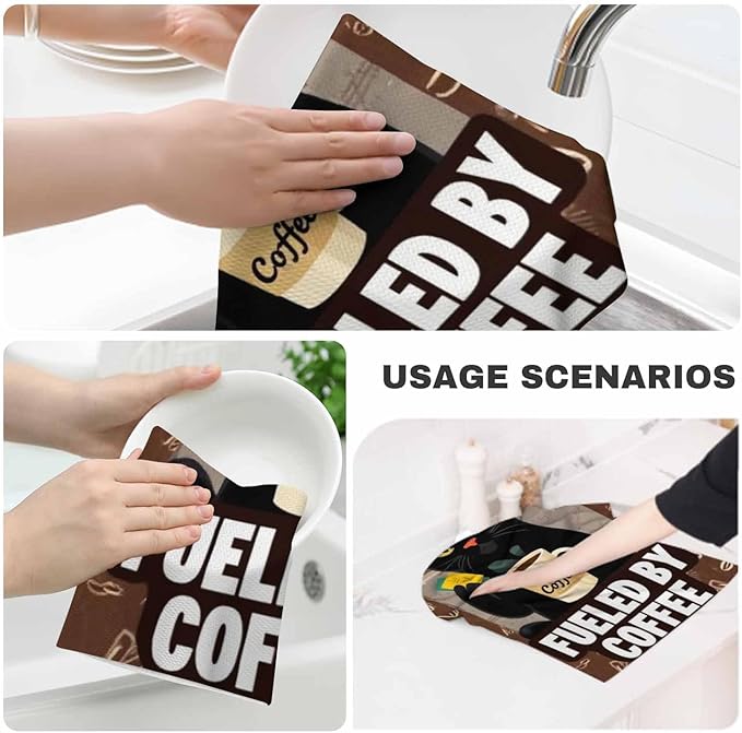 Vintage Cat 2Pcs Kitchen Towels Coffee Cute Cat Retro Fueled by Coffee 16X24 Inch Ultra Soft Tea Towel Super Absorbent Terry Dish Towels for Kitchen Linens