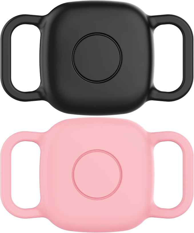 DDJ Waterproof Dog Collar Holder for Life360 Tile Mate Tracker, 2-Pack Durable Silicone Cover, Anti Lost for Life 360 Tile Tracker Case for Cat & pet Collars, Easy Installation, Black+Pink
