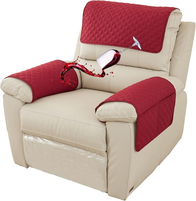 Water-Resistant Sofa Armrest and Headrest Covers, 2 Pockets | Quilted polyester helps shield recliners, loveseats and sofas from daily wear; silicone backing and fasteners improve grip