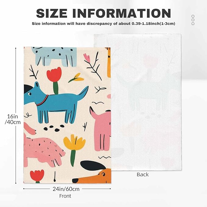 Crayon Dog Waffle Kitchen Dish Cloths Cute Colorful Dogs Ultra Soft Absorbent Quick Drying Dish Towels 16 X 24 Inches Set of 2
