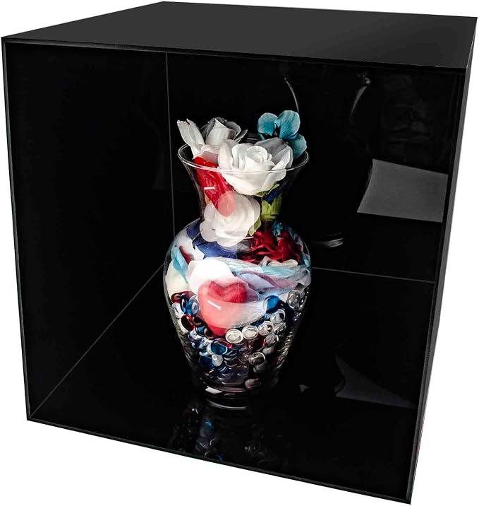 14 Inch Acrylic Display Riser Box Black Square Retail Product Riser One Open Side No Lid Merchandise Storage Box Flippable Cubby for Expos and Tradeshows by Marketing Holders