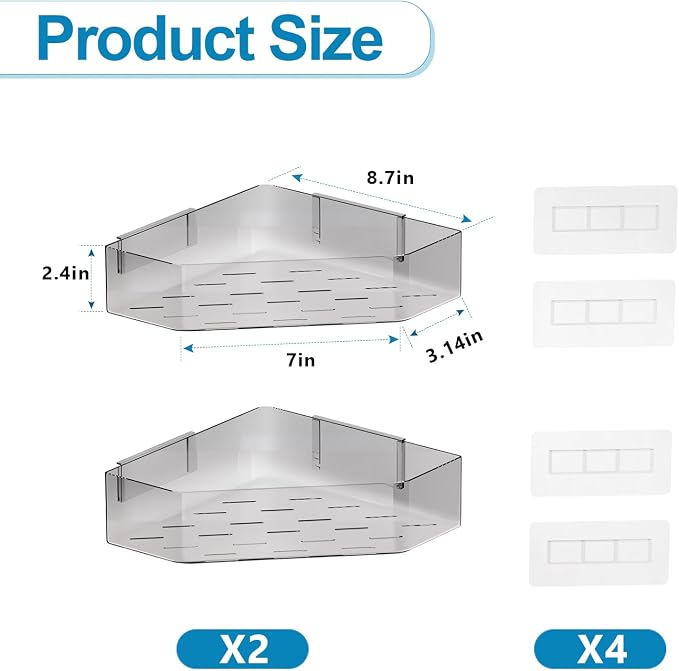 Corner Bathtub Toy Storage, 2-Pack Hanging Bath Toy Holder, Quick-Drying | Large Capacity Bath Toy Organizer Holder, Space-Saving for Bathroom & Kitchen, Storage for Kids Bath Toy, Shampoo(Grey)