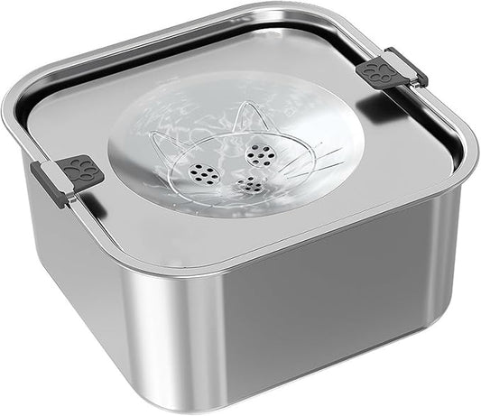 No Spill Water Bowl for Dogs,101oz/3L Slobber Stopper Stainless Steel, Slow Drinking Dog Water Bowl, No Mess Dog Water Dispenser Spill Proof, Dishwasher Safe, Silver
