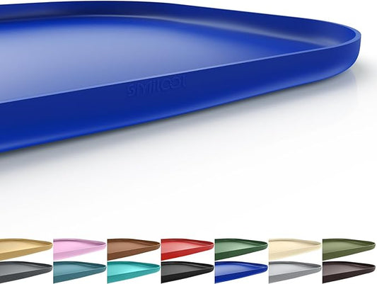 SMILOOL Silicone Pet Feeding Mat with Raised Edge for Food and Water, Dog Bowl Mats, Cat Bowls Placemat with High Lip for Floor Waterproof, Rubber Tray for Cats and Dogs 22 x 14 x0.8 Navy Blue
