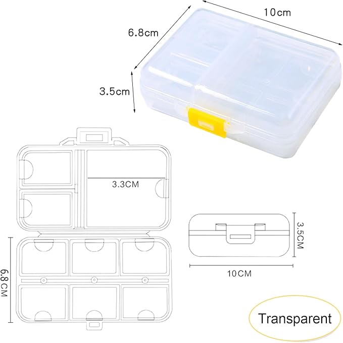 Large Travel Pill Organizer Box, Daily Medicine Dispenser Reminder | 9 Compartment Weekly Supplement Pill Holder Planner, Double Seal Portable Vitamin Fish Oil Capsule Container, Transparent