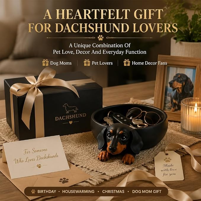 Dachshund Catch All Tray, Dog Key Bowl Jewelry Storage Holder Home Decor | 3D Printed Candy Dish Cute Trinket Organizer Decorative Animal Statue Desk Accessories Pet Lover Gift for Entryway(2PCS)