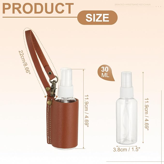 uxcell Travel Empty Spray Bottles with Leather Bag Holders, 30ml Refillable Leakproof Bottle Travel Size, Portable Hand Soap Containers for Cosmetic Perfume Air Freshener,Brown