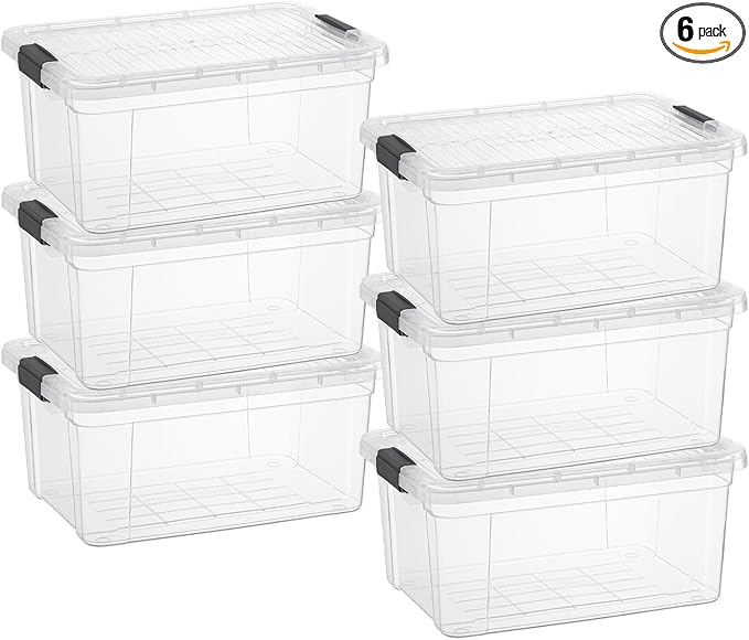 Superio 21 Quart Clear Plastic Storage Boxes with Lids, Stackable Organizer Containers, BPA-Free Storage Bins for Home, Office, School & Dorm, 6 Pack