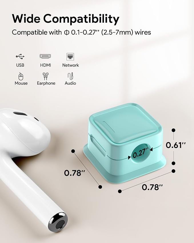 8 Pack Cord Organizer, Magnetic Cable Clips, Under Desk Management, Blue | 0.27in Cable Compatible,Strong Adheive Wire Holder Keeper,Easy Open Phone Charger Holder for Home Car Desk Nightstand Office