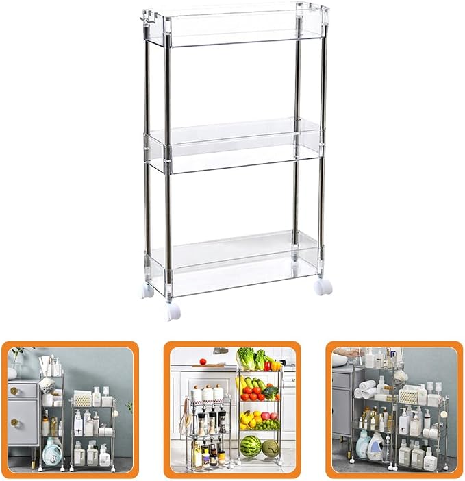 Hemoton Rolling Storage Cart with Wheels Slim Kitchen Organizer for Easy Access Pet Design for Bathroom Laundry Multi-purpose Utility Cart for Spaces