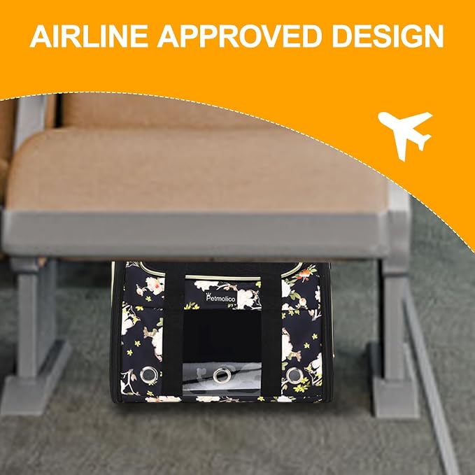 Petmolico Cat Carrier Soft-Sided Airline Approved, Medium, Mixed Yellow | For small/medium cats & puppies up to 16 lbs, 3 open doors, travel-friendly pet bag