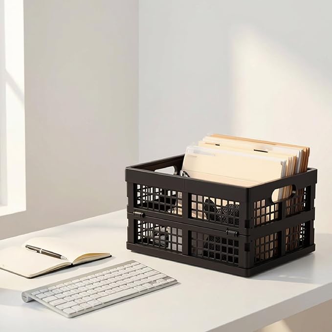 3-Pack 15 L Stackable Storage Baskets, Collapsible Crates, Black | Folding Storage Containers for Organizing Tools, Books, Food, Drinks, Camping & Transport