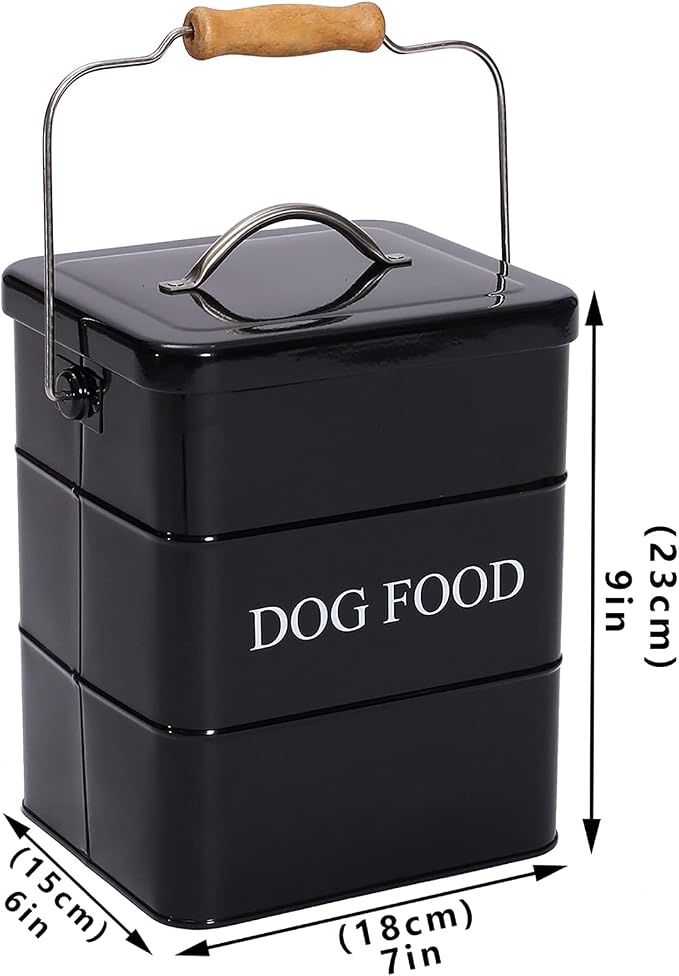 Geyecete Dog Treats tin and dog Food Storage Tin with Lid & with Spoon for dog Food Storage, Medium Pet Food Storage Can-Dog Food-Black