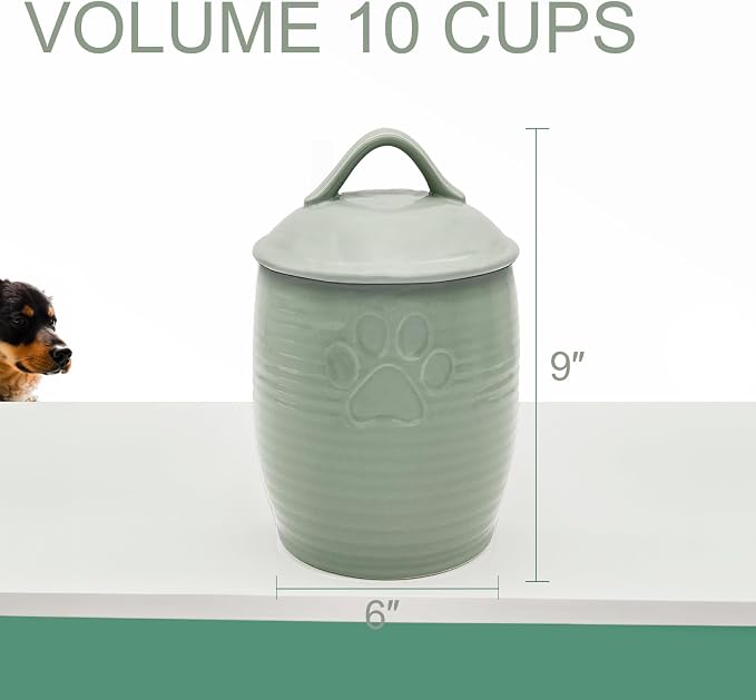 Large Dog Treat Container Airtight, Cute Dog Treat Jar with Lids,Rustic Dog Treat Storage Container, Ceramic Cat Food Jars for Kitchen Counter, Green | Large Capacity Doggie Cookie Jar for Countertop, Airtight Lid Keep Food Fresh, Sturdy Durable, Cute ...