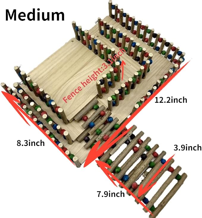 Rabbit Platform with Climbing Ladder, Bunny Perch Cage Toy Wooden Play Gym Stand, Natural Pine Wood Tray for Chinchilla Squirrel Hamster Guinea Pig, Birdcage Toy for Parrot Conure (Medium)