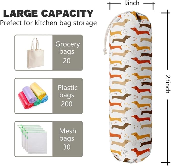 Dog Pattern Grocery Bags Holder Organizer - Wall Mount Plastic Bags Storage Container Dispensers, Perfect Gifts for Dog Lovers