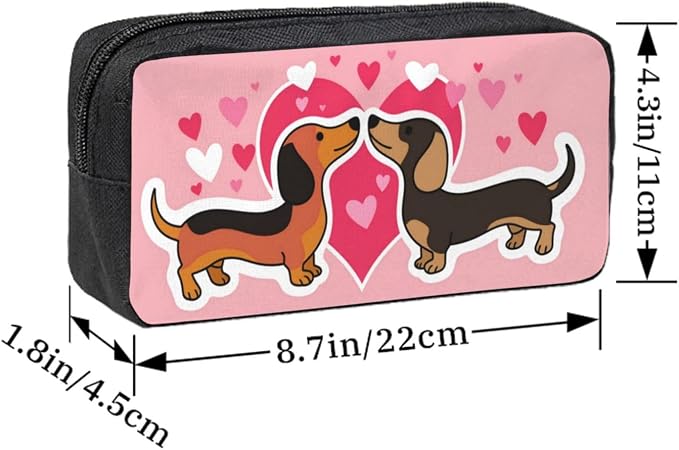 Cute Dachshund Couple Large Pencil Case, Durable Pen Bag Zipper Organizer Pouch for Office Travel for Women Men