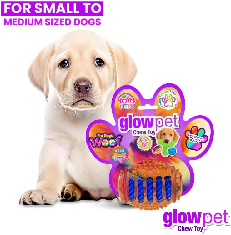 GlowPet Chew for Dogs - Light Up Dog Football for Teeth Cleaning & Gum Massage - Durable, Safe & Non-Toxic Interactive Pet - Perfect for Small to Medium Sized Dogs | Orange