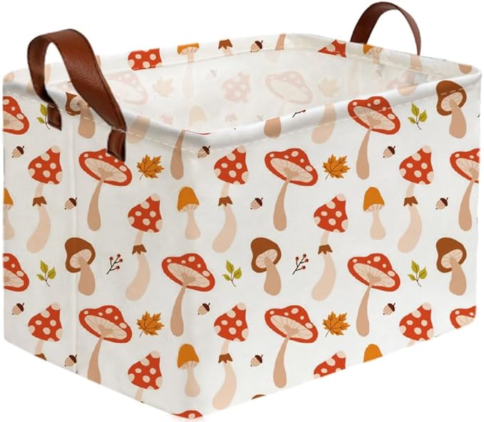 Sanjiaofeng Rectangular Kids Basket Cute Storage Bins,Mushroom Storage Basket with Handles.Clothers,Books,Kid's Gifts Bins. (Mushroom)