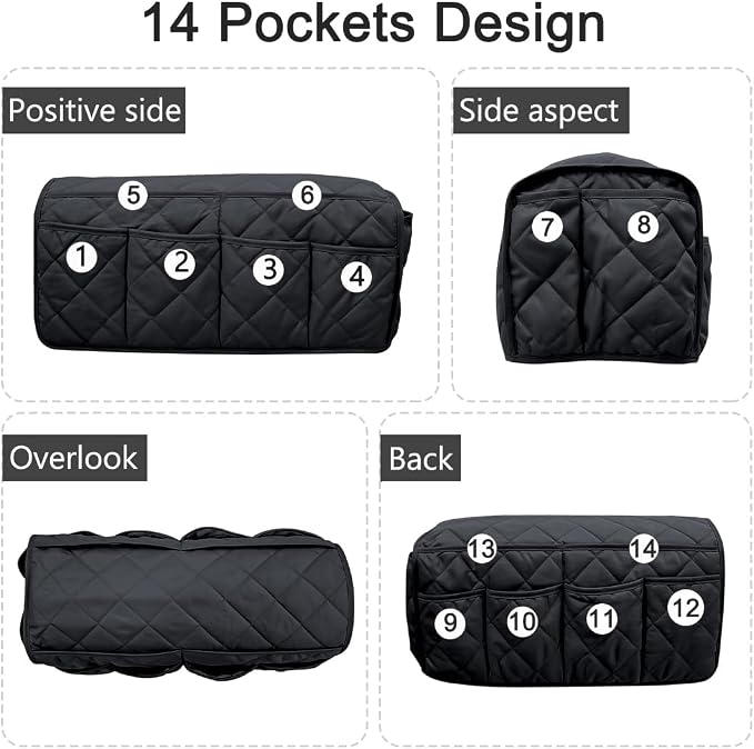 Sofa Armrest Organizer Non-Slip Arm Chair Bedside Caddy Storage Organizer for Recliner Couch with 14 Pockets for Cell Phone TV Remote Control Magazines (Black)