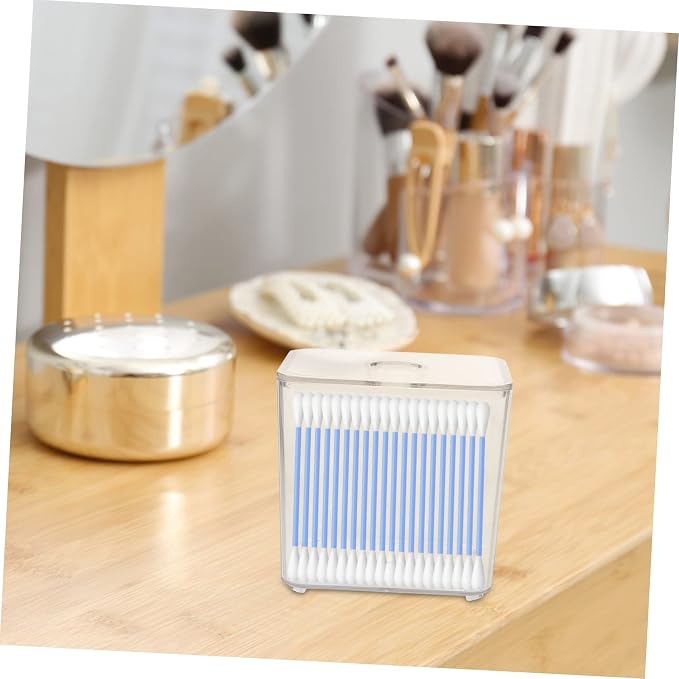 2Pcs Cosmetic Storage Box Lid Stackable Makeup Organizer Small Size for Cotton Swabs and Pads Desktop Bathroom Essentials