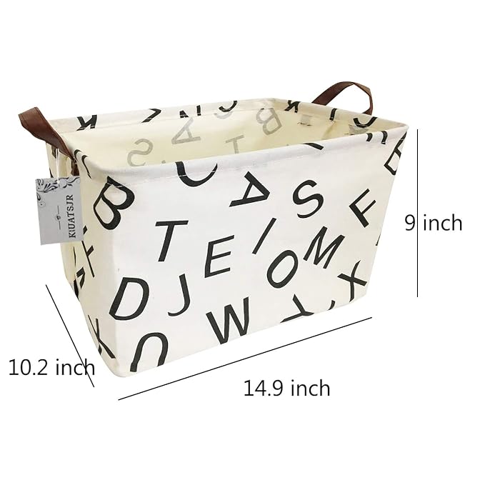 Rectangle Storage Basket Cute Canvas Organizer Bin for Pet/Children Toys, Books, Clothes Perfect for Rooms/Playroom (Alphabet)