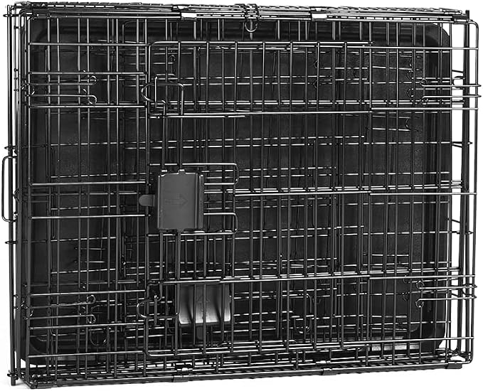Amazon Basics Portable, Foldable Metal Wire Dog Crate with Removable Tray, Double Door, Divider Panel, 24" x 18" x 20", Black