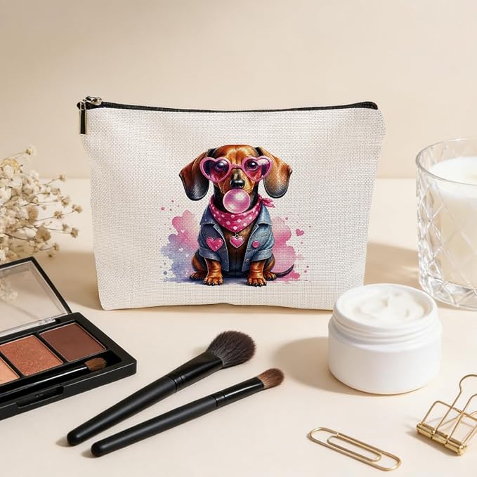 Cute Dachshund Makeup Bag, Dachshund Lovers Gifts Cosmetic Bag Makeup Pouch | Funny Weiner Dog Travel Toiletry Bags for Women Girls Friends Sisters Wife Christmas Friendship Graduation Birthday Gifts