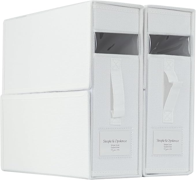 Simple&Opulence 2 Pack Bed Sheet Organizers and Storage (Queen & King Size), Foldable Sheet Set Organizer for Linen Closet, Folding Bedding Storage Box for Bedsheet Duvet Cover, White