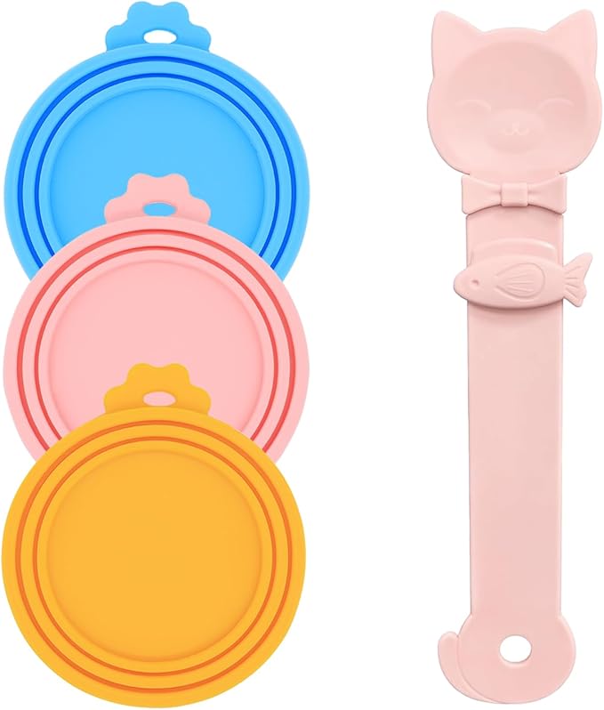 Cat Treat Spoon Squeeze & 3 Pcs Can Lids | Cat Treat Feeder for Liquid Snack | Universal Silicone Pet Can Covers BPA Free | Churu Spoon Dispenser(Multicolor)