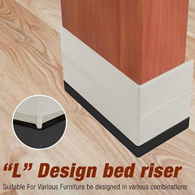 L Shape Rectangular Stackable Furniture Risers, Rubber, Anti Slip, Child Safe, Adjustable Height for Sofa Bed Desk Cabinet, Extra Storage & Robot Vacuum