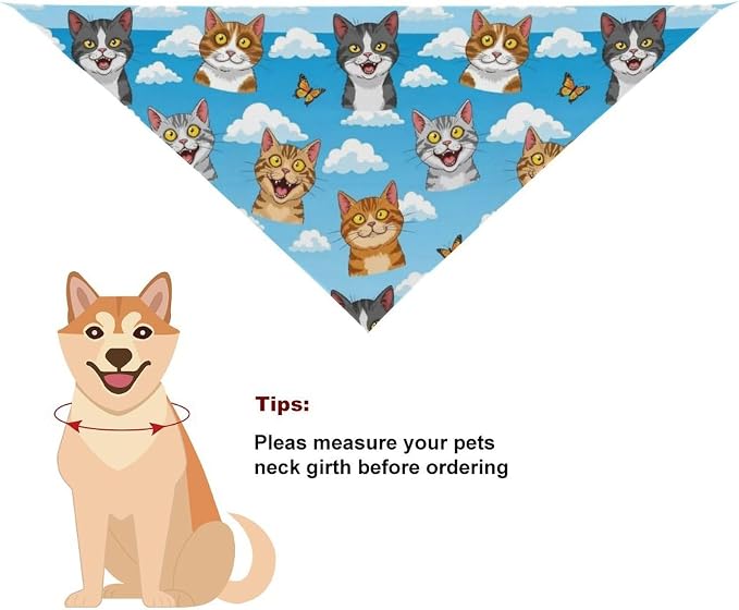 Lightweight Pet Scarf for Small to Large Dogs and Cats, Adjustable Scarves for Costume Accessories, Casual Daily Use (Cute Funny Cats)
