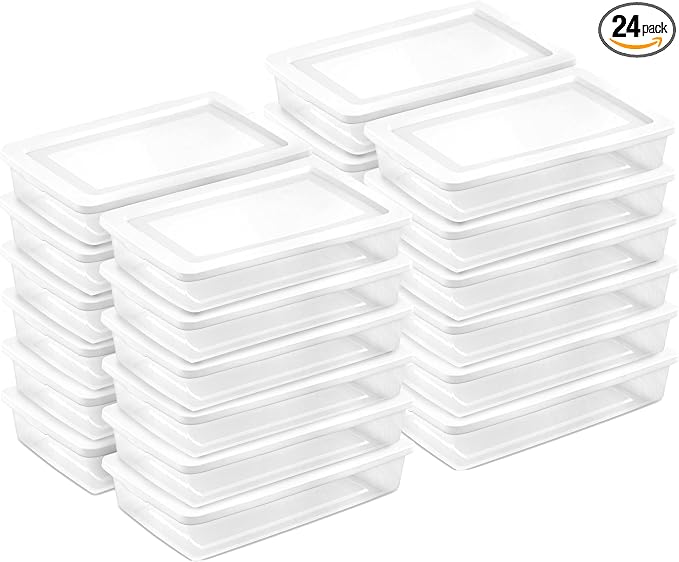 Sterilite 24-Pack 41 Quart Storage Box, Stackable Clear Plastic Bins with Snap-On Lids - Heavy-Duty Organizing Containers for Closet, Bathroom, and Office