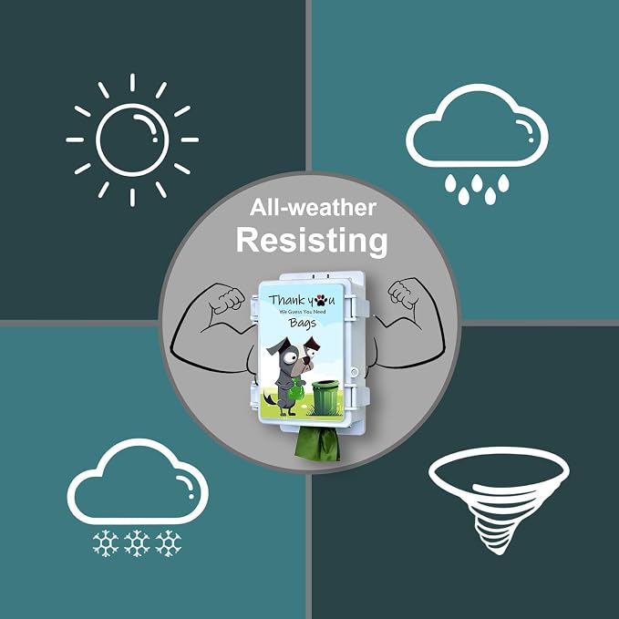 Dog Poop Bag Dispenser Wall Mounted Waterproof Outdoor Pet Waste Bags Dispenser Station with Cute Doggie Poo Images Post, Pole, Fence Mountable fits Home, Porch, Patio, Yard（colored,only dispenser)