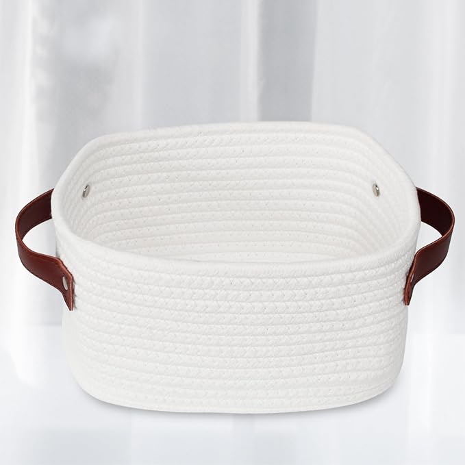 ABenkle Small Storage Basket, Mini Baskets with Handle, Cute Cotton Woven Baskets for Shelves, Boho Decorative Toy Storage Bin for Nursery, Spa, Empty Gift Basket - XS, White