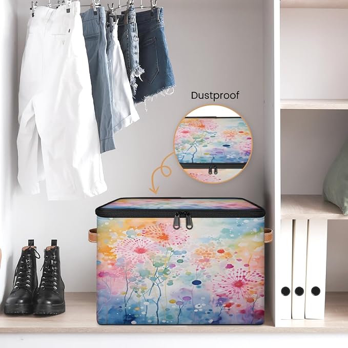Pardick Storage Bin Watercolor Abstract Trees Storage Baskets with Zipper Lid & Handle Foldable Closet Shelf Cloth Organizer Basket Cube Bins Clothes Organizer for Nursery, Bedroom