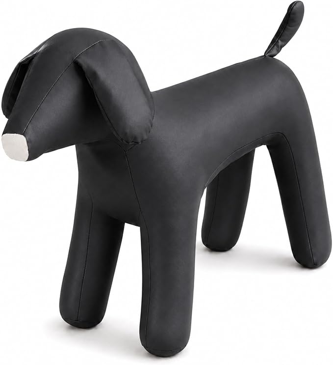 Dog Mannequin PU Pet Clothing Display Stand Cute Dog Hangers for Clothes Store Leather Pet Sewing Mannequin Durable Puppy Standing Model (Black, Large)