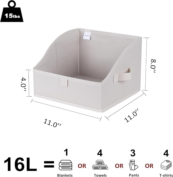 WUIKE 3 Pack Large Closet Storage Bins, Trapezoid Basket, White & Beige | Fabric Storage Baskets with Handles, Purse Organizer for Closet, for Clothes, Sheets, Blankets and Shelves