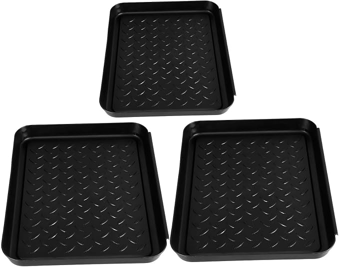 3pcs Black Plastic Boot Tray for Entryway Shoe Storage and Car Trunk | Lightweight, Easy to Clean, Portable Design, Suitable for Indoor Use, Kitchen Storage, Plants and Pet Feeding