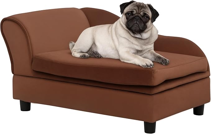 PawHut Luxury Fancy Dog Couch with Hidden Storage, Small Dog Sofa Bed with 2" Soft Foam, Modern Pet Furniture for Puppies & Little Breeds, Brown | Small Dog Sofa Bed with 2" Soft Foam, Modern Pet Furniture for Little Breeds