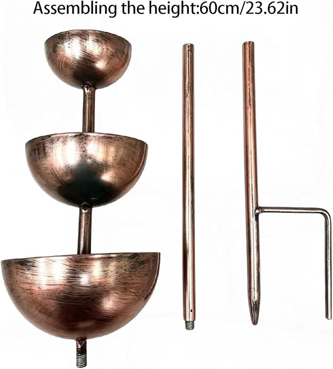 Rain Catcher Bird Bath 3-Tier, Rain Catcher Garden Stake, Antique Bronze Metal Water Bowls Bird Bath and Bee Watering Station with Soil Post for Lawn Edge,Flower Bed, and Open Yard Display