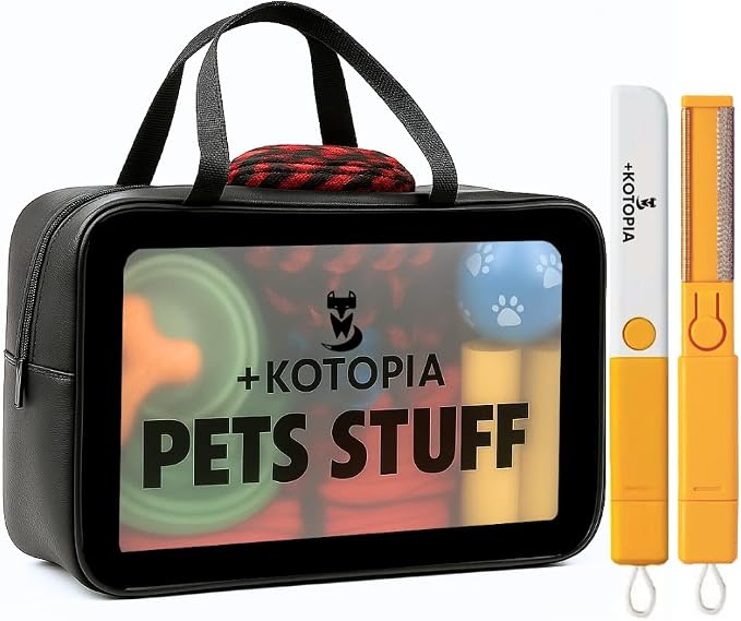 Dog Grooming Tote Bag – Travel Supply Organizer for Dogs – Pet Accessories Storage with Hair Remover Brush – Compact Grooming Bag for Home & Trips – Black/Yellow