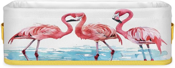 Pink Flamingo Light Blue Bathroom Storage Basket, Foldable with Handle Open Countertop Paper Towel Decorative Box, Toilet Tank Top Shelf Baskets for Home Closet Bedroom Living Room Office