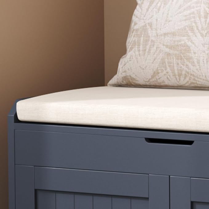 HOMEFORT 54.4" Shoe Bench with Lift Top Storage, Entryway Bench with Cushioned Seat, Wooden End of Bed Bench, Shoe Cabinet Bench with Hidden Storage Space, for Bedroom, Hallway,Blue