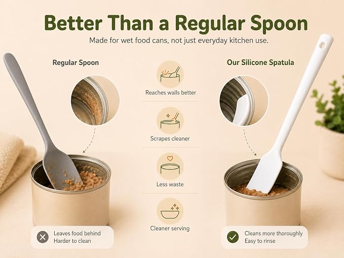 Meow&Woof Cat Wet Food Spoon, Mini Spatula for Pet Canned Food, BPA Free Silicone Can Spoons for Animal Feeding, Small Jars Spatulas, Easy Clean Scraper for Dog Food Cans-White
