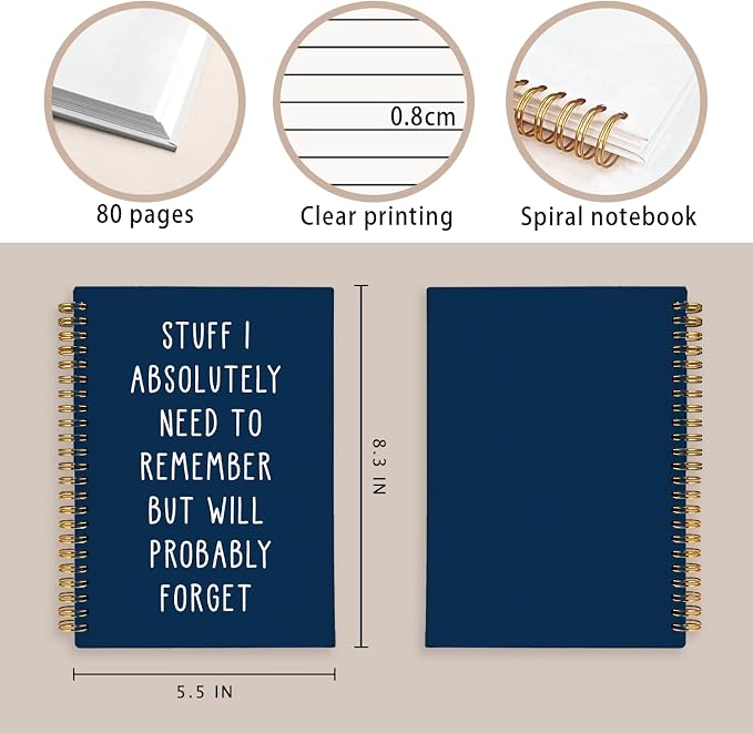LIANGW Funny Navy Blue Notebooks for Work, Coworker Office Gifts for Women | Funny Work Gifts for Coworkers & Boss, Fun Spiral Notebooks Journals for Writing, Funny Office Supplies 5.5x8.3 Inch