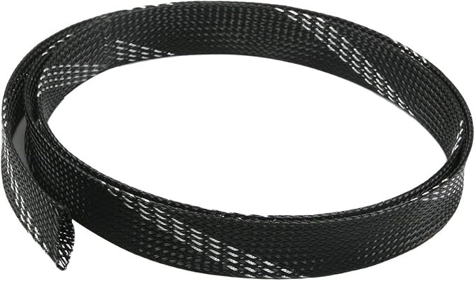 Jutagoss PET Expandable Braided Cable Sleeve, 3.28ft - 0.79 inch Black Silver Cable Management Sleeve, Wire Loom Tube Cord Protector for USB Cable, Power Cord, Audio Video and More, 1Pc
